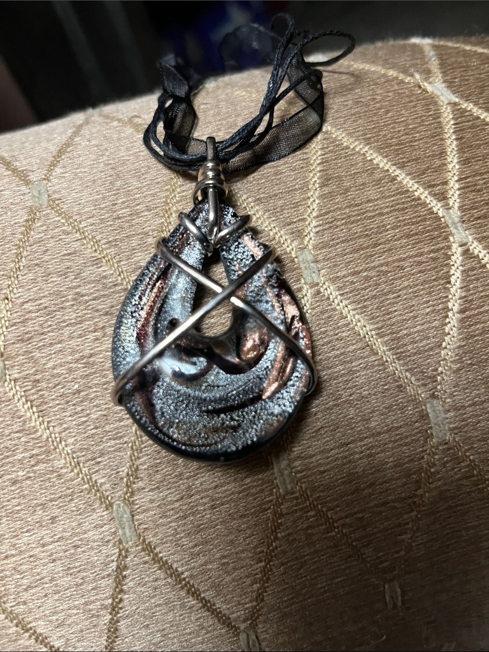 Handmade Black and Copper Swirl Teardrop Glass Necklace